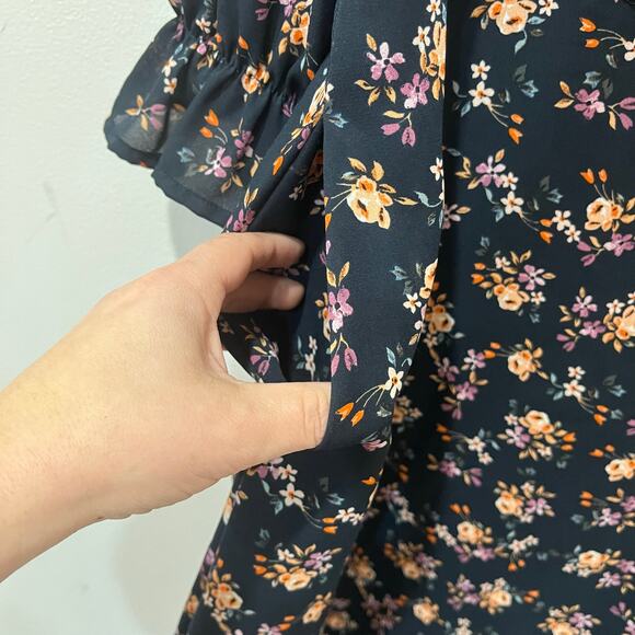 Julia Jordan Square Neck Floral A-Line Midi Dress Dark Teal Pockets Sz 10 - Picture 6 of 11